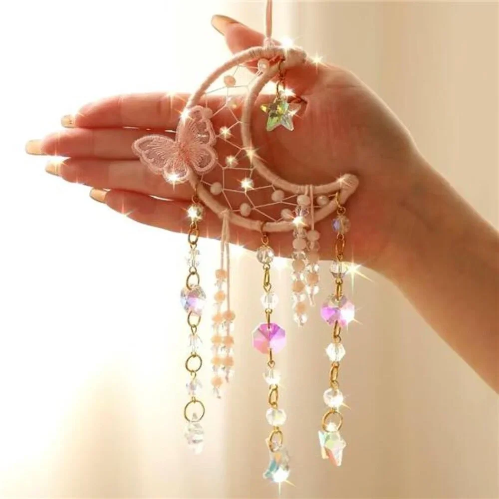 Pink Butterfly Small Moon Dream Catchers